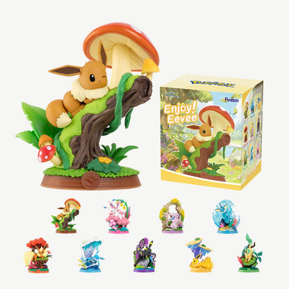 Funism Pokémon Enjoy! Eevee Series – Eevee figure with the English-release box and the 9 series figures