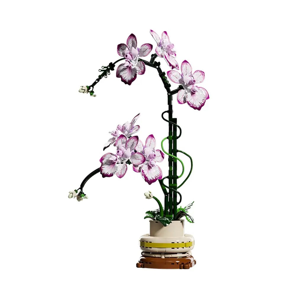 Dancing Lady Orchid – MJI 13114 botanical building set – assembled orchid on a white background