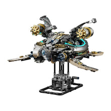 Mechanical Sea Turtle – MJI 13097 motorised building set – assembled mechanical sea turtle on its stand, on a white background