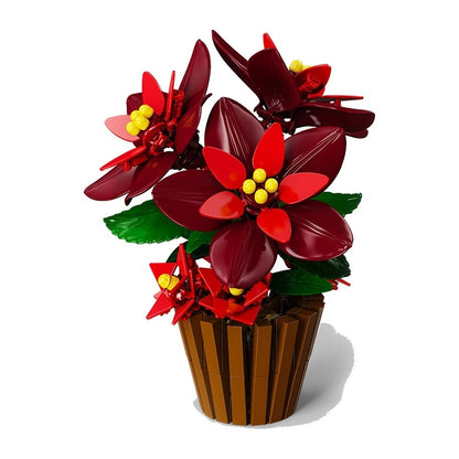 Poinsettia – MJI 13124 botanical building set – assembled poinsettia in wooden-slat pot on a white background