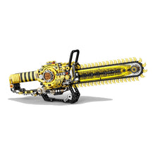 Mechanical Chainsaw – MJI 13108 motorised building set – assembled mechanical chainsaw on a white background