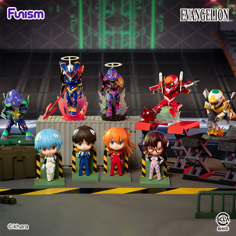 Funism EVANGELION Series Figures Vol. 1 – lineup of the four pilots and four EVA units