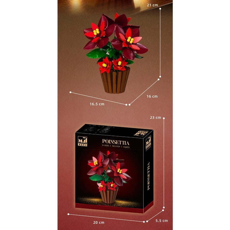 Poinsettia – MJI 13124 botanical building set – retail box with the assembled model and dimensions