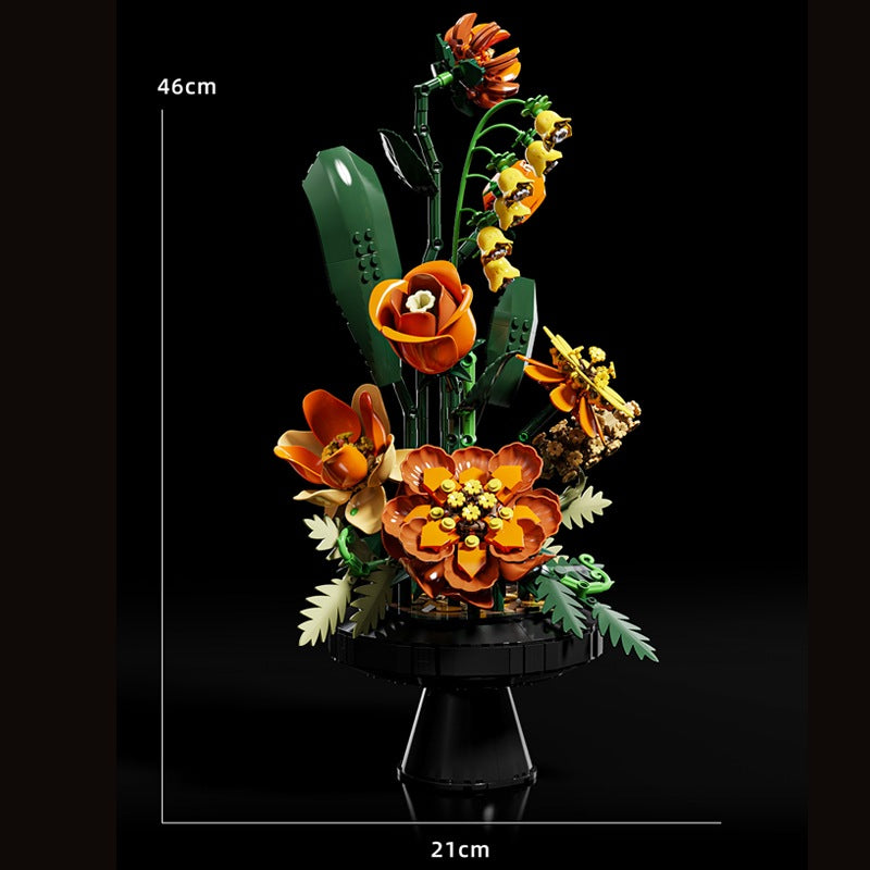 Morandi Bouquet – MJI 13112 botanical building set – size diagram of the assembled bouquet (46 x 21 cm)