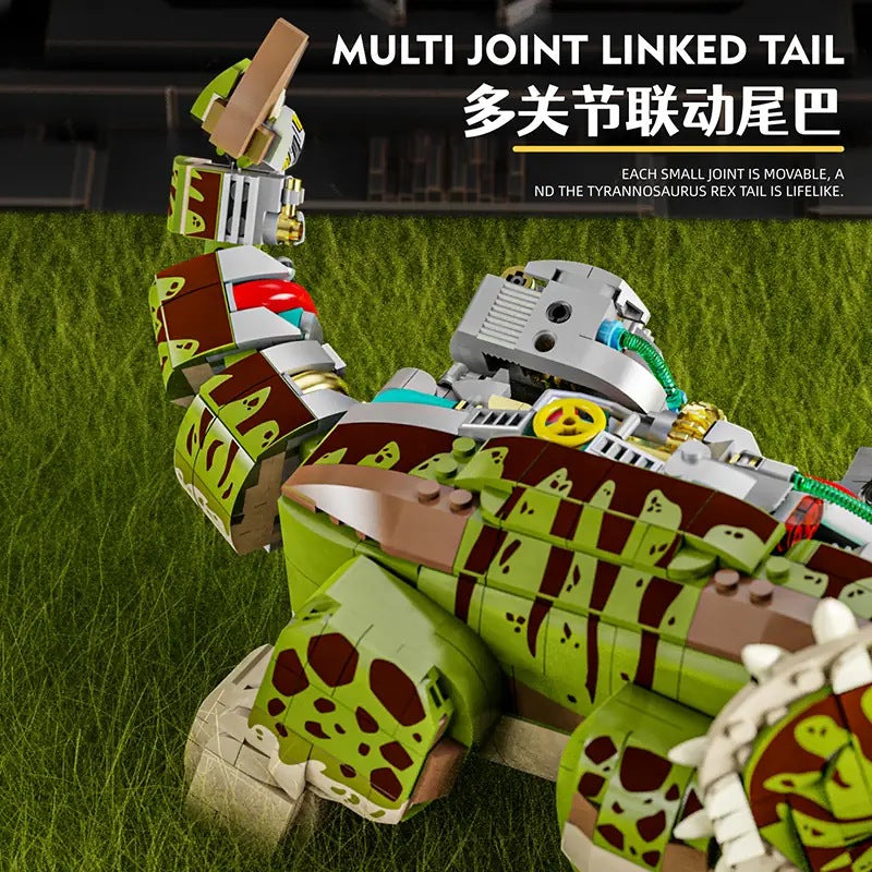 Semi-Mechanical Triceratops – MJI 13051 motorised building set – multi-joint linked tail close-up on grass