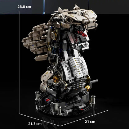 Mechanical King Cobra – MJI 13095 motorised building set – cobra with dimension lines (28.8 x 21 x 21.3 cm), black background