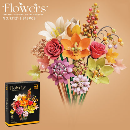 Autumn Banquet Bouquet – MJI 13121 botanical building set – assembled bouquet with a small inset of the retail box