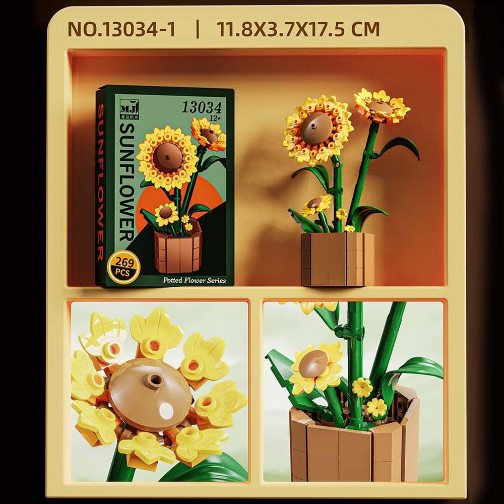 Flower Language Assortment A – MJI 13034 botanical building set – sunflower stem with its retail box and close-ups