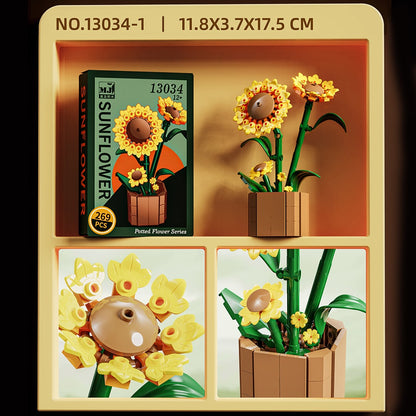 Flower Language Assortment A – MJI 13034 botanical building set – sunflower stem with its retail box and close-ups