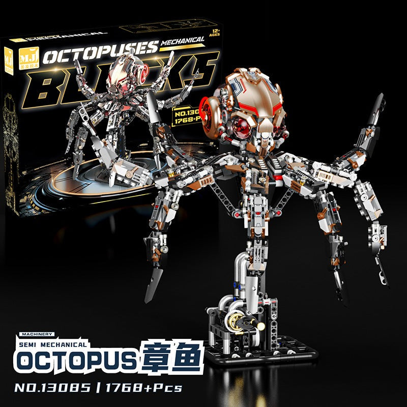 Mechanical Octopus – MJI 13085 motorised building set – assembled model in front of its retail box