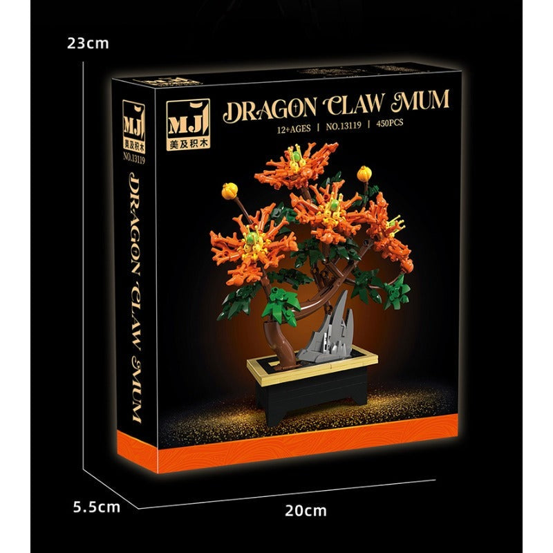 Dragon Claw Chrysanthemum – MJI 13119 botanical building set – front of the retail box with box dimensions (20 x 5.5 x 23 cm)