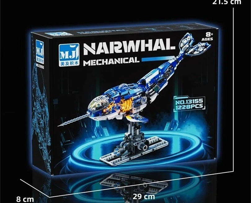 Mechanical Narwhal – MJI 13155 motorised building set – front of the retail box with box dimensions (29 x 21.5 x 8 cm)