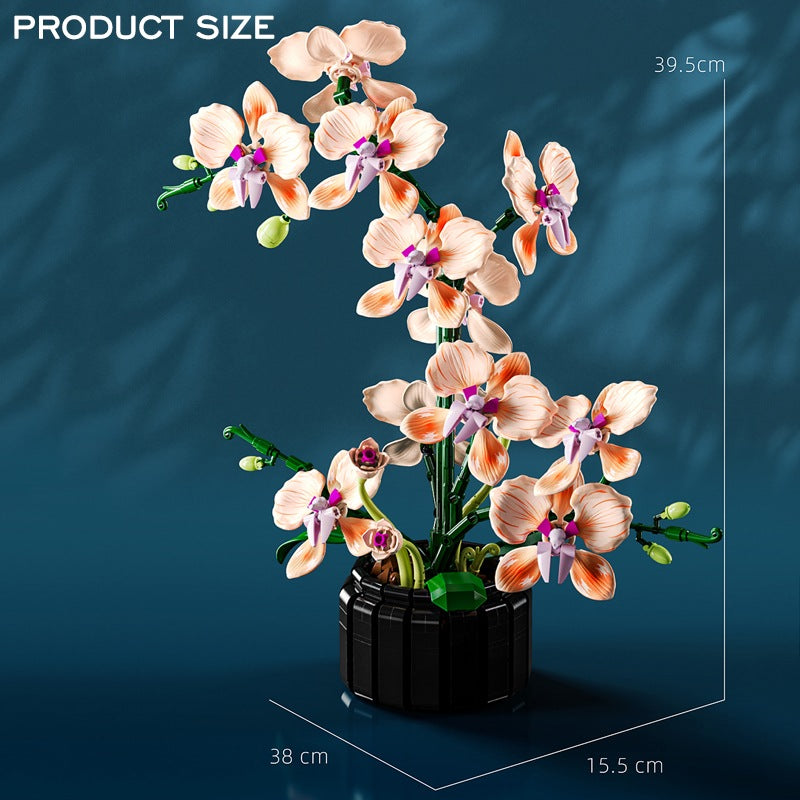 Champagne Phalaenopsis Orchid – MJI 13111 botanical building set – size diagram of the assembled model
