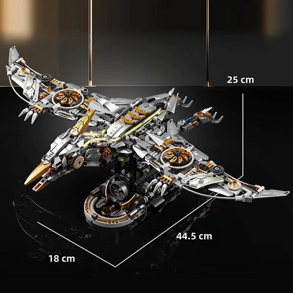Mechanical Pterosaur – MJI 13107 motorised building set – size diagram of the assembled model (44.5 x 18 x 25 cm)