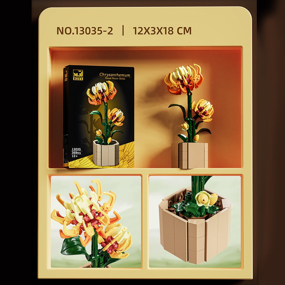 Flower Language Assortment B – MJI 13035 botanical building set – orange chrysanthemum stem with its retail box and close-ups