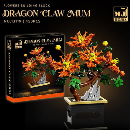Dragon Claw Chrysanthemum – MJI 13119 botanical building set – assembled model beside retail box