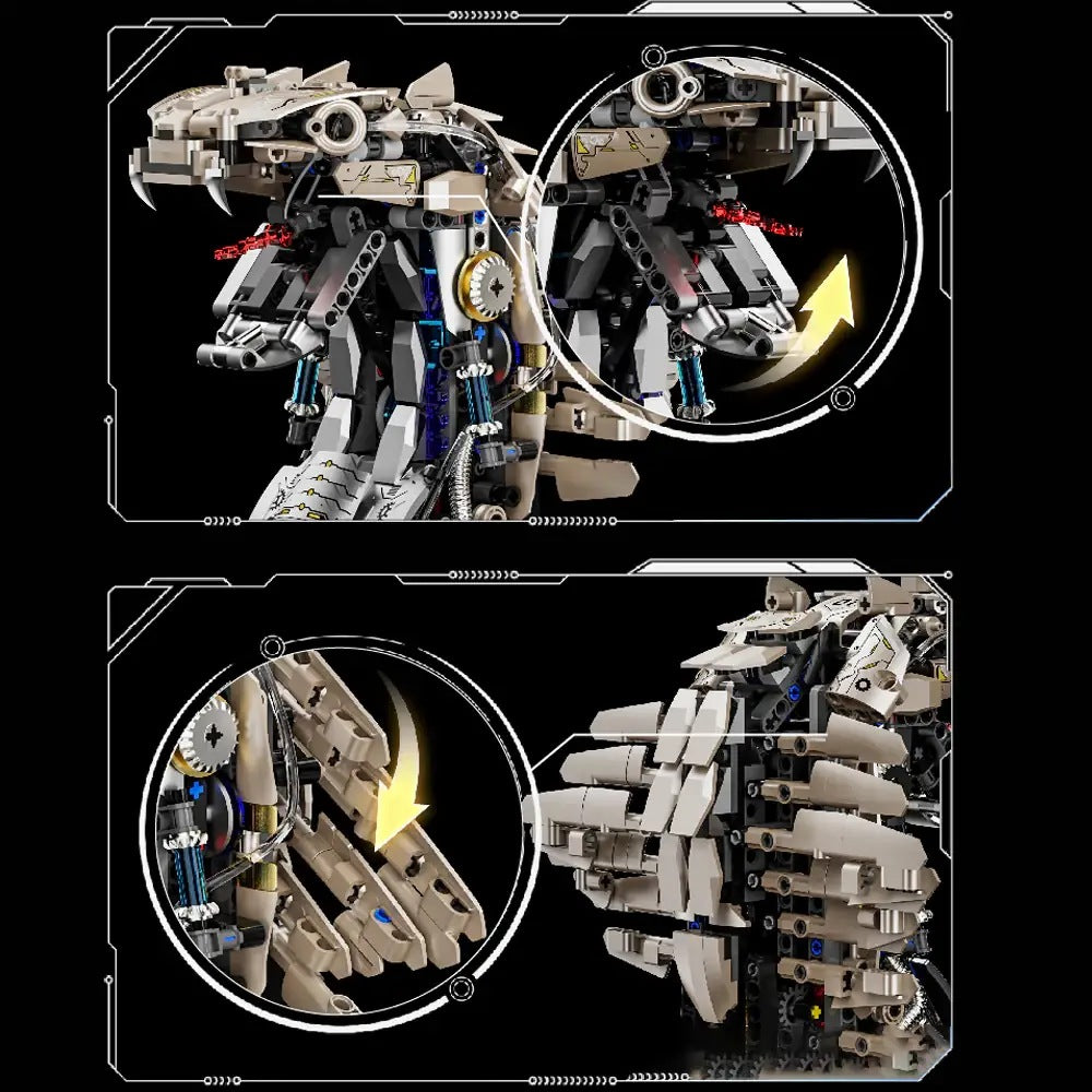 Mechanical King Cobra – MJI 13095 motorised building set – close-up panels of the head mechanism and the movable skin folds