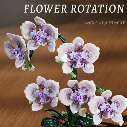 Butterfly Phalaenopsis Orchid – MJI 13115 botanical building set – close-up of the printed speckled flowers, which can be rotated