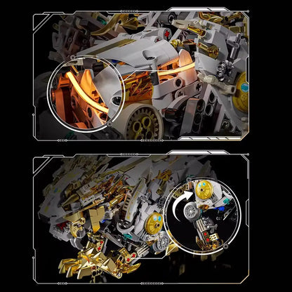 Mechanical Lion – MJI 13090 motorised building set – close-up panels of the gears and jaw