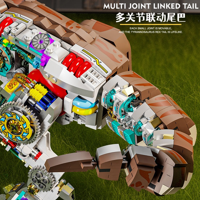 Semi-Mechanical T-Rex – MJI 13050 motorised building set – close-up of the multi-joint linked tail showing the mechanical side