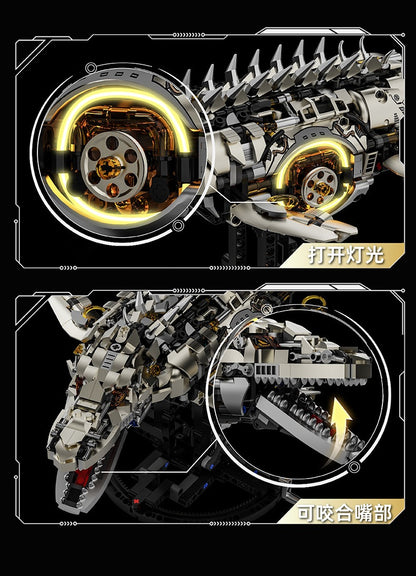 Mechanical Mosasaurus – MJI 13100 motorised building set – close-up panels of the light-up gear core and the opening jaw