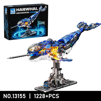 Mechanical Narwhal – MJI 13155 motorised building set – assembled narwhal with its retail box