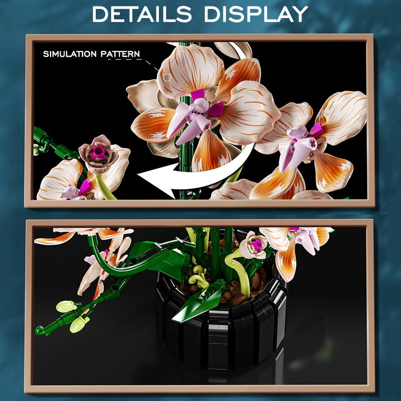 Champagne Phalaenopsis Orchid – MJI 13111 botanical building set – detail close-ups of the petals and pot