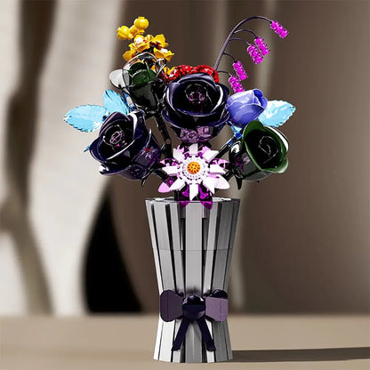 Fantasy Night Glaze Bouquet – MJI 13039 botanical building set – bouquet in vase on a side table by a sofa