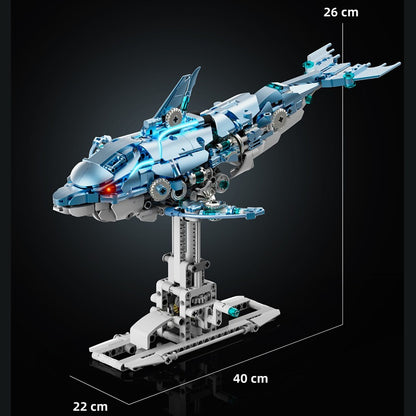 Mechanical Blue Dolphin – MJI 13099 motorised building set – size diagram of the assembled model (40 x 22 x 26 cm)