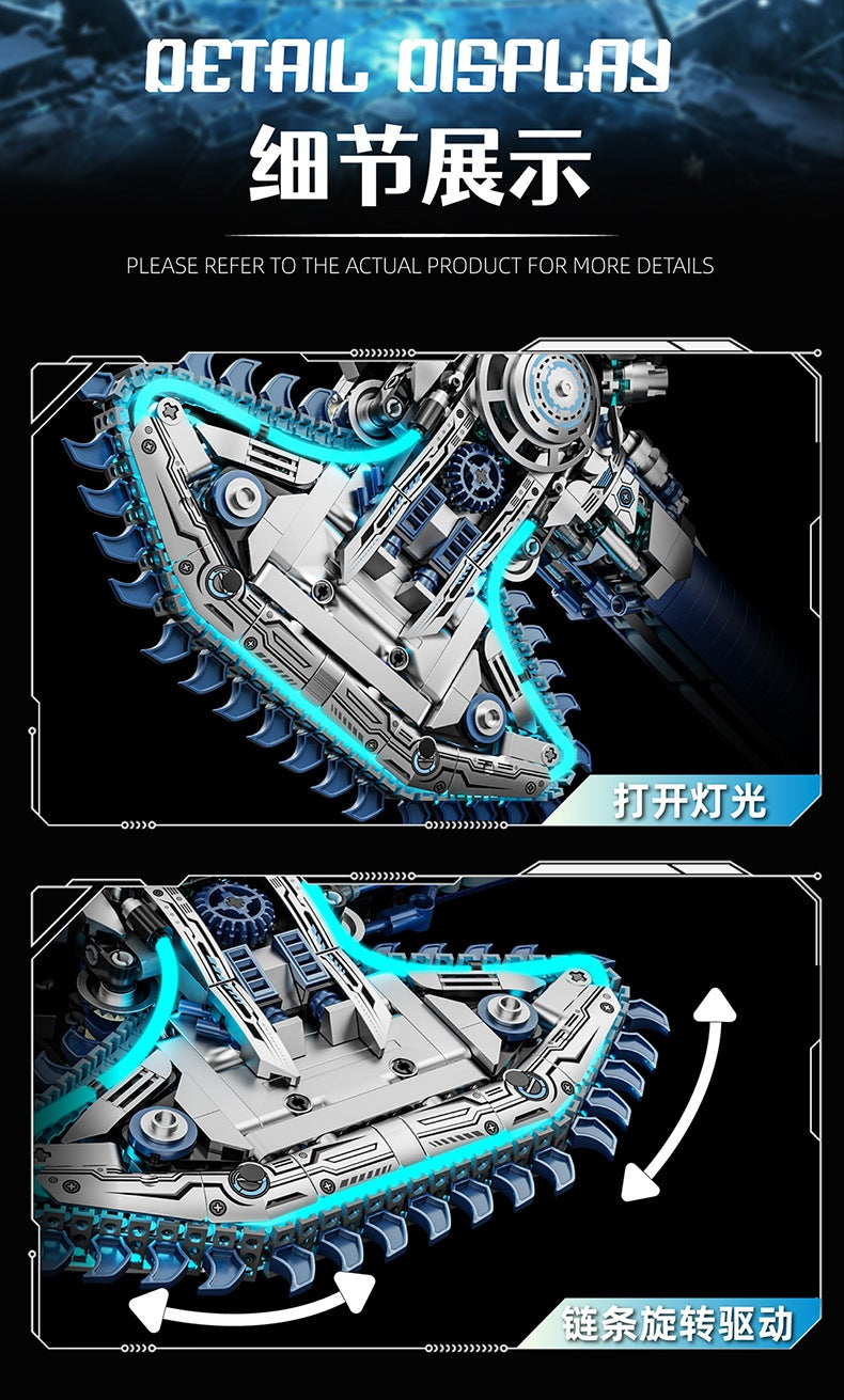 Ice-Core Battle Axe – MJI 13156 motorised building set – detail close-ups of the axe head and mechanism