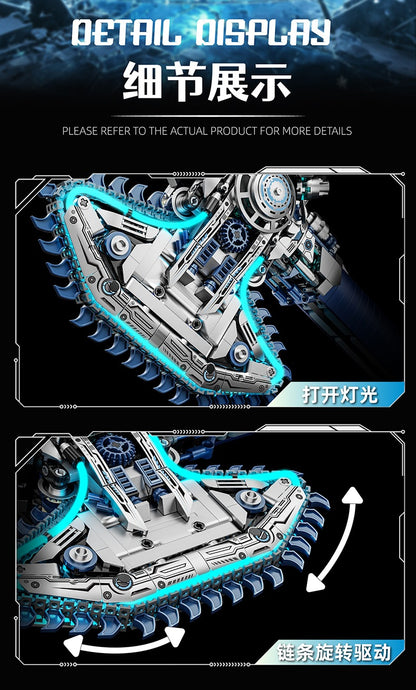 Ice-Core Battle Axe – MJI 13156 motorised building set – detail close-ups of the axe head and mechanism