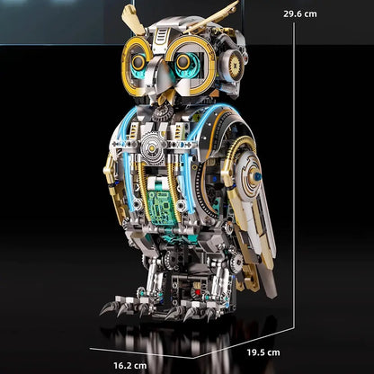 Mechanical Cyber Owl – MJI 13094 building set with bonus motor – size diagram of the assembled model (29.6 x 19.5 x 16.2 cm)