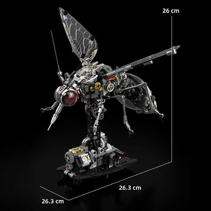 Mechanical Mosquito – MJI 13104 motorised building set – mosquito with dimension lines (26 x 26.5 x 26.5 cm), black background