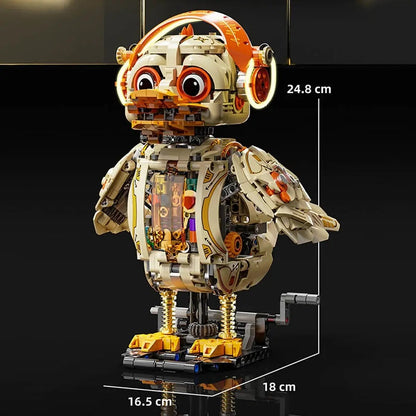 Mechanical Duck – MJI 13103 motorised building set – duck with dimension lines (24.8 x 18 x 16.5 cm), dark background