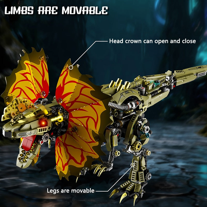 Mechanical Dilophosaurus – MJI 13101 motorised building set – movable head crown and legs, labelled