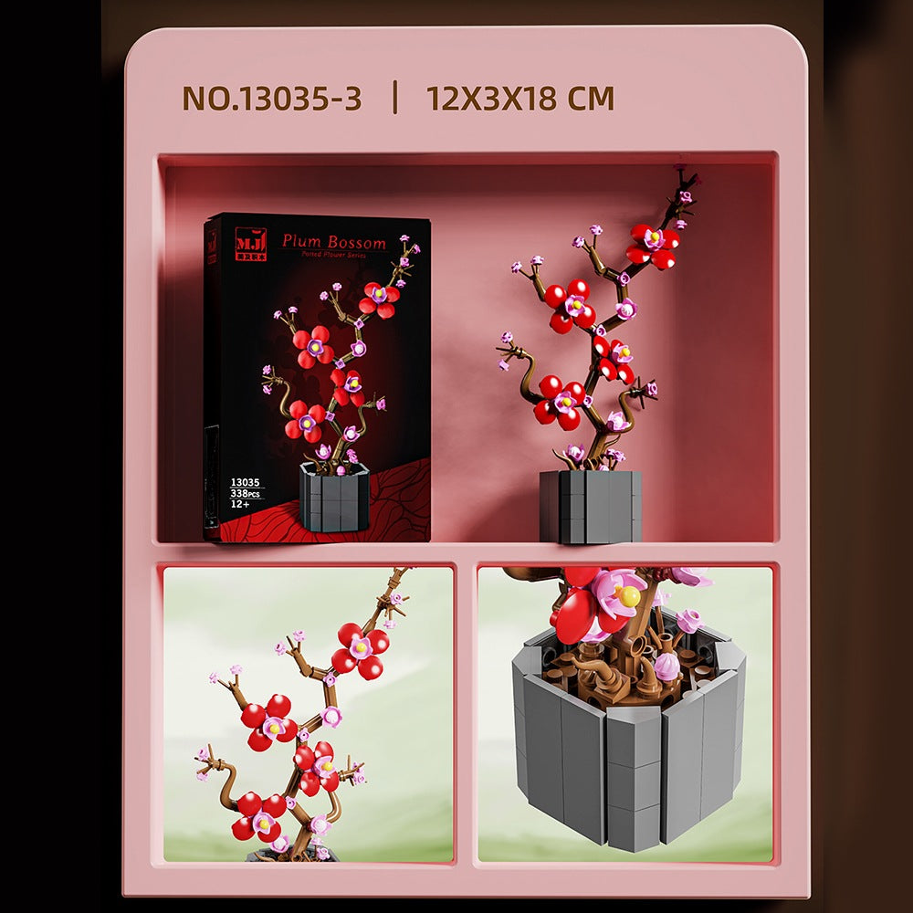 Flower Language Assortment B – MJI 13035 botanical building set – red plum blossom stem with its retail box and close-ups