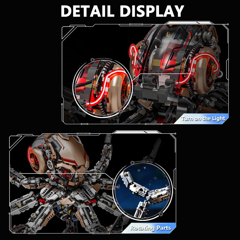 Mechanical Octopus – MJI 13085 motorised building set – detail close-ups of the lit red eye and jointed tentacles