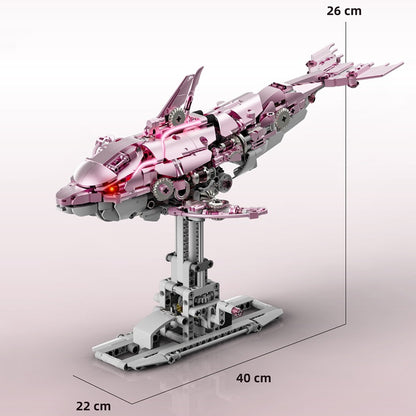 Mechanical Pink Dolphin – MJI 13098 motorised building set – size diagram of the assembled model (40 x 22 x 26 cm)