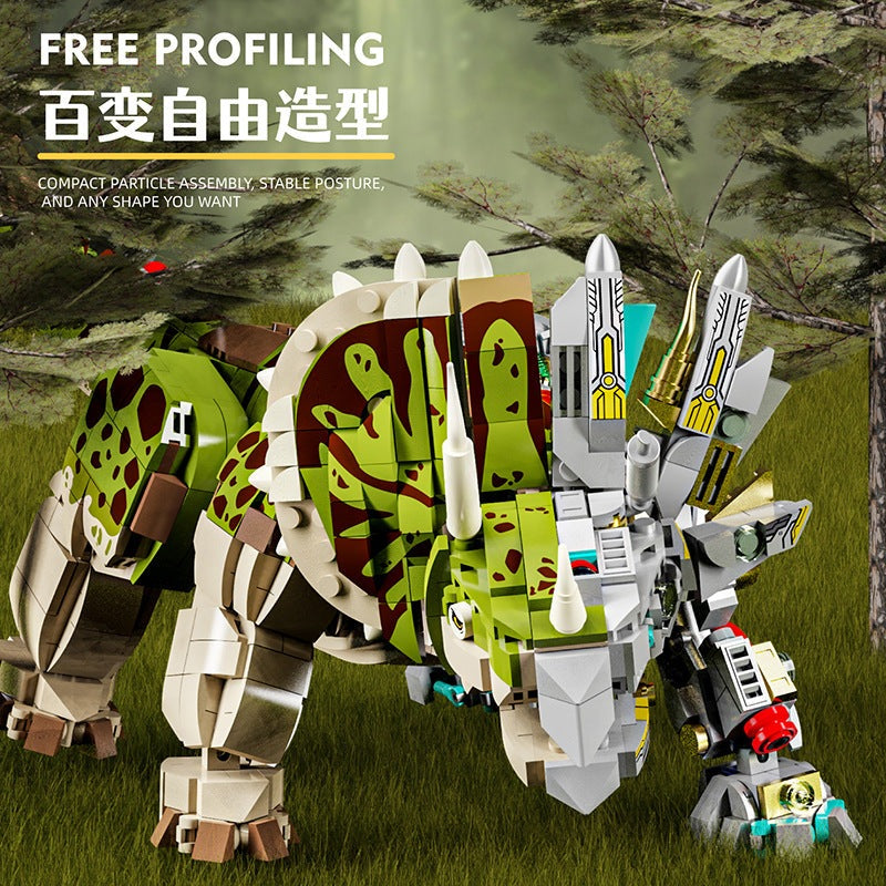 Semi-Mechanical Triceratops – MJI 13051 motorised building set – free posing, triceratops on grass