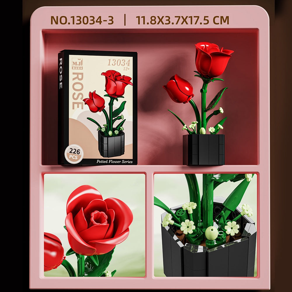 Flower Language Assortment A – MJI 13034 botanical building set – red rose stem with its retail box and close-ups