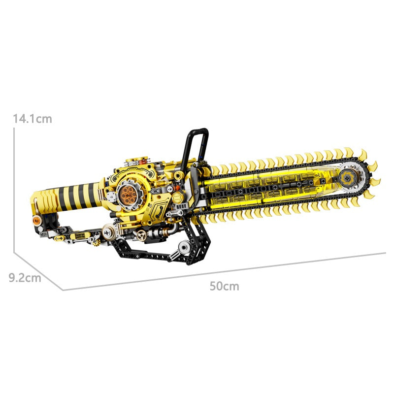 Mechanical Chainsaw – MJI 13108 motorised building set – size diagram of the assembled model (50 x 14.1 x 9.2 cm)