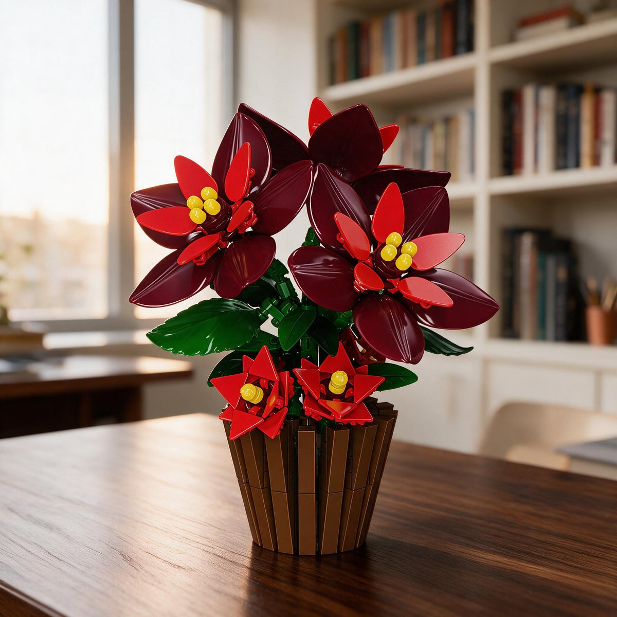 Poinsettia – MJI 13124 botanical building set – model on wooden table