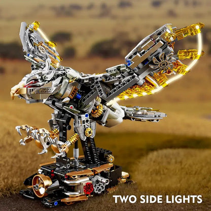 Mechanical Eagle – MJI 13084 motorised building set – eagle with the two side lights on