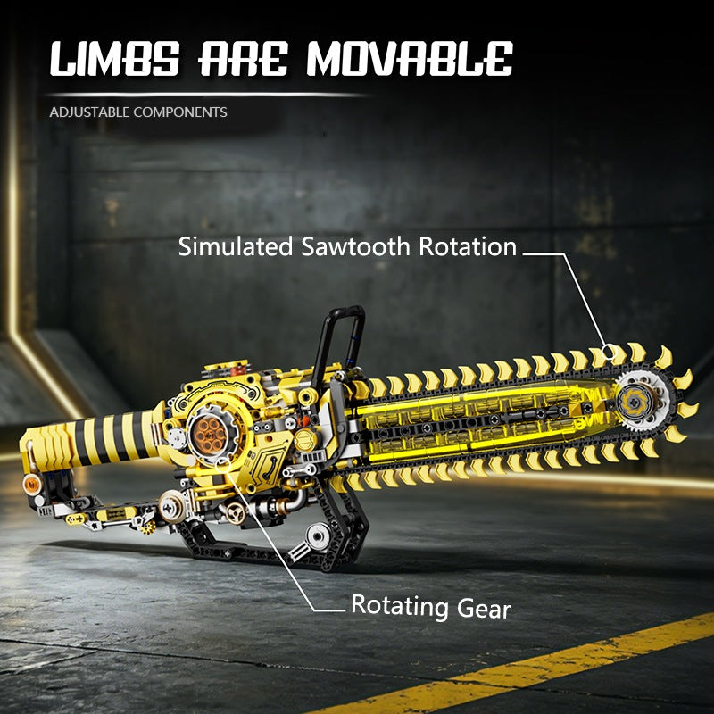 Mechanical Chainsaw – MJI 13108 motorised building set – moving parts: sawtooth rotation, rotating gear