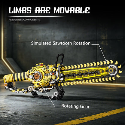 Mechanical Chainsaw – MJI 13108 motorised building set – moving parts: sawtooth rotation, rotating gear
