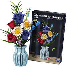 Blue & White Porcelain Bouquet – MJI 13067 botanical building set – retail box beside the assembled bouquet, white background