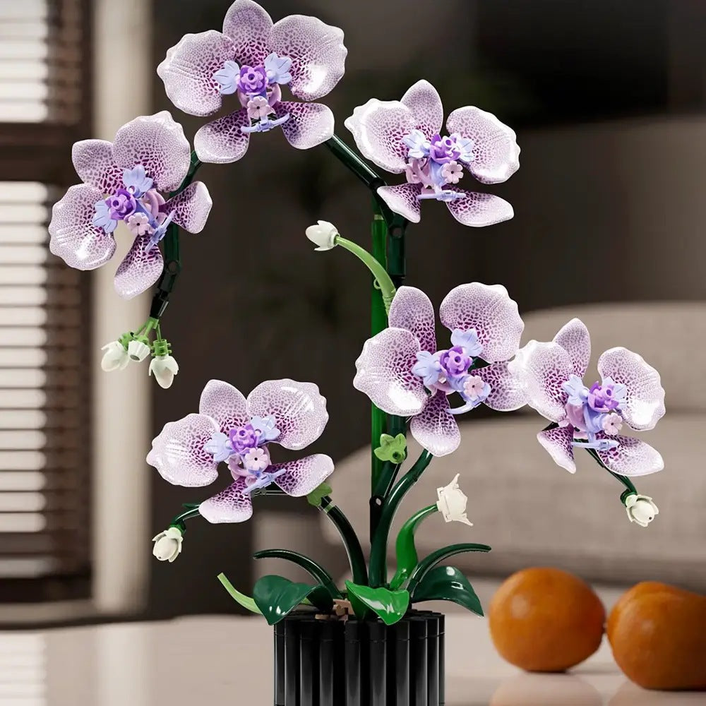 Butterfly Phalaenopsis Orchid – MJI 13115 botanical building set – assembled orchid on a table in a living room