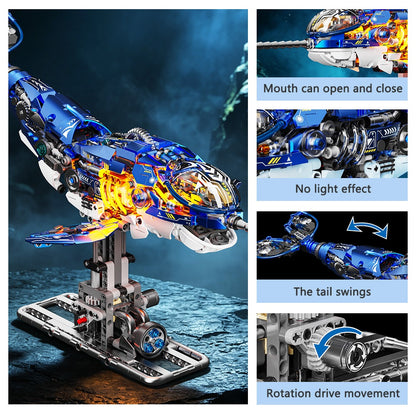 Mechanical Narwhal – MJI 13155 motorised building set – feature close-ups: opening mouth, lights, swinging tail and rotation drive