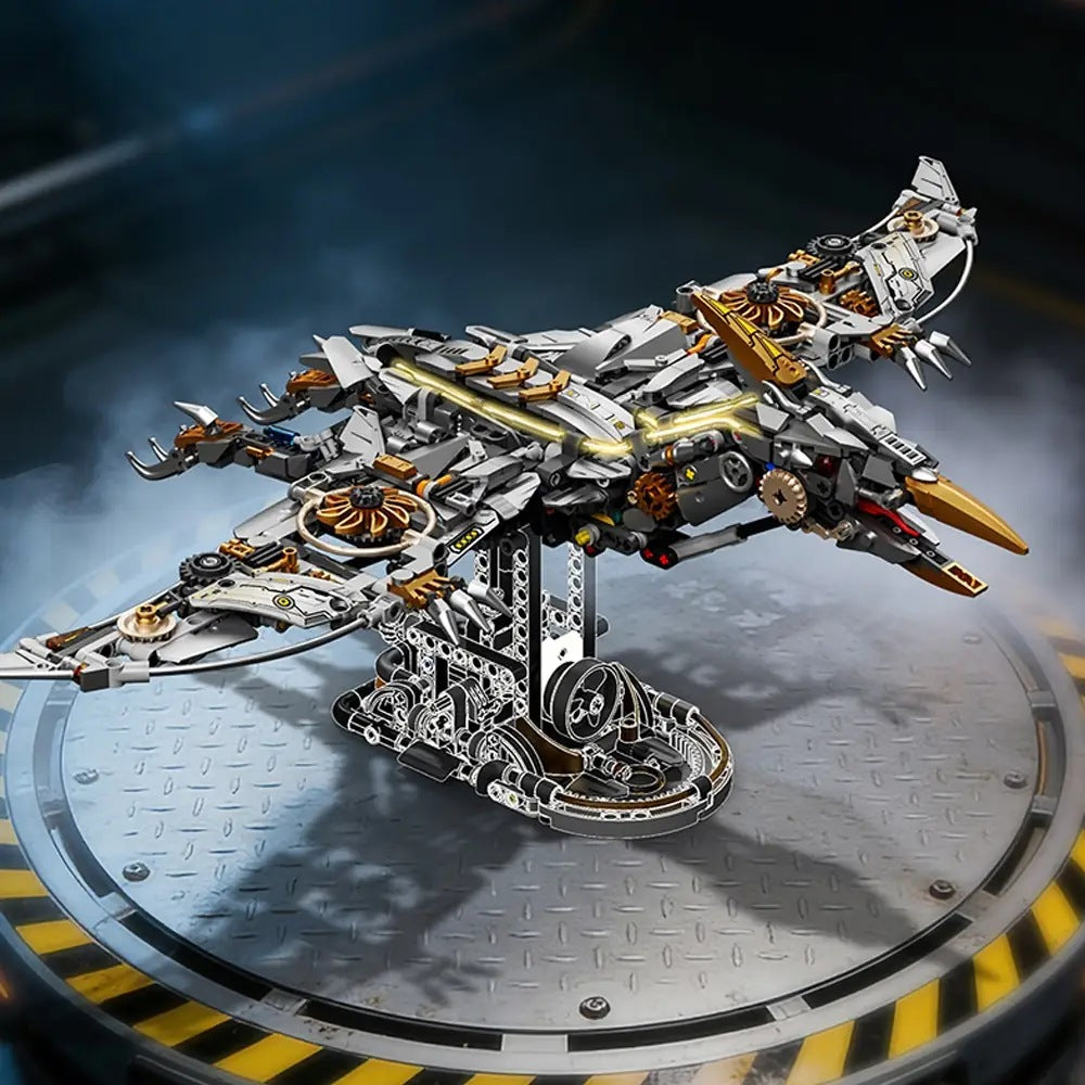 Mechanical Pterosaur – MJI 13107 motorised building set – assembled model on its display stand