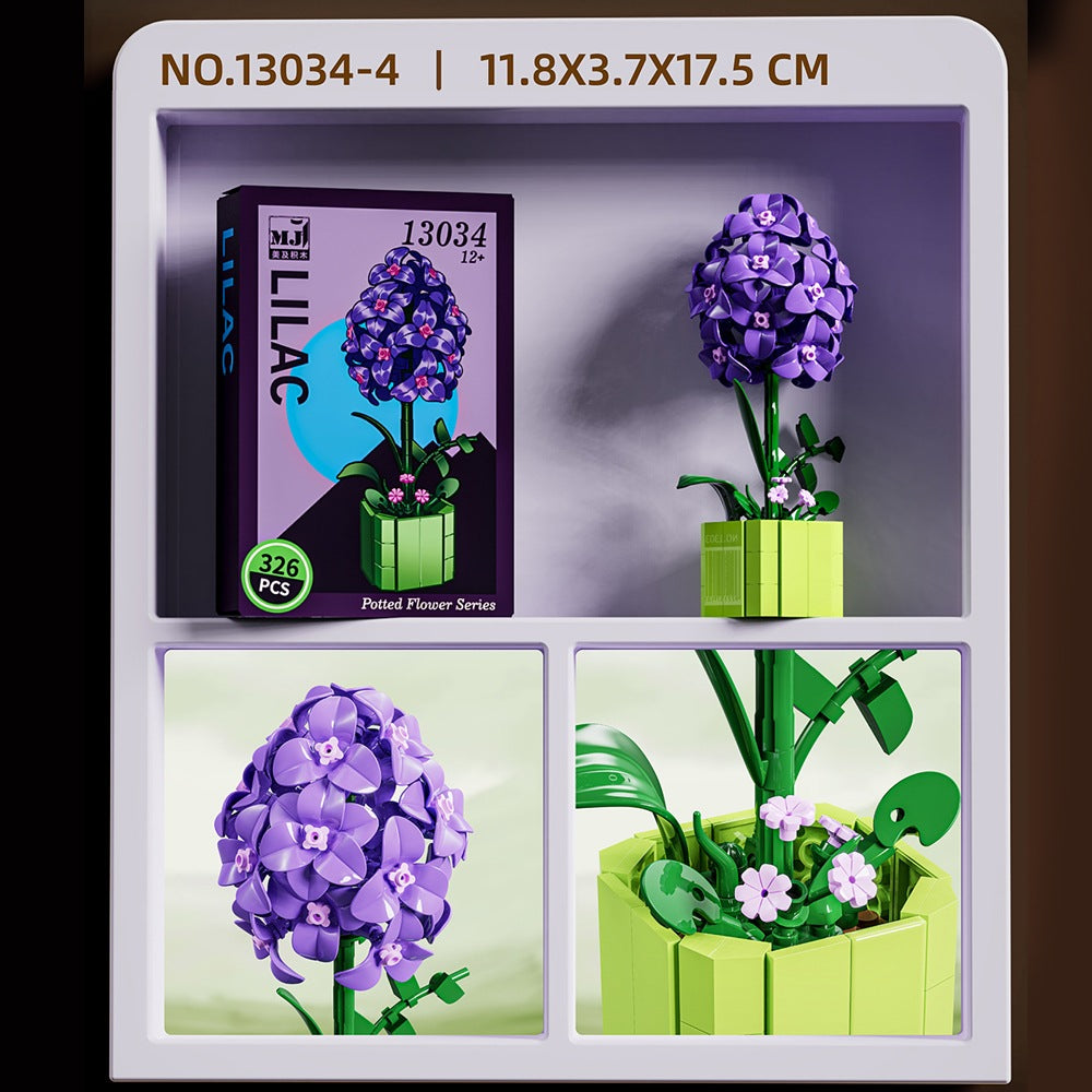 Flower Language Assortment A – MJI 13034 botanical building set – purple lilac stem with its retail box and close-ups